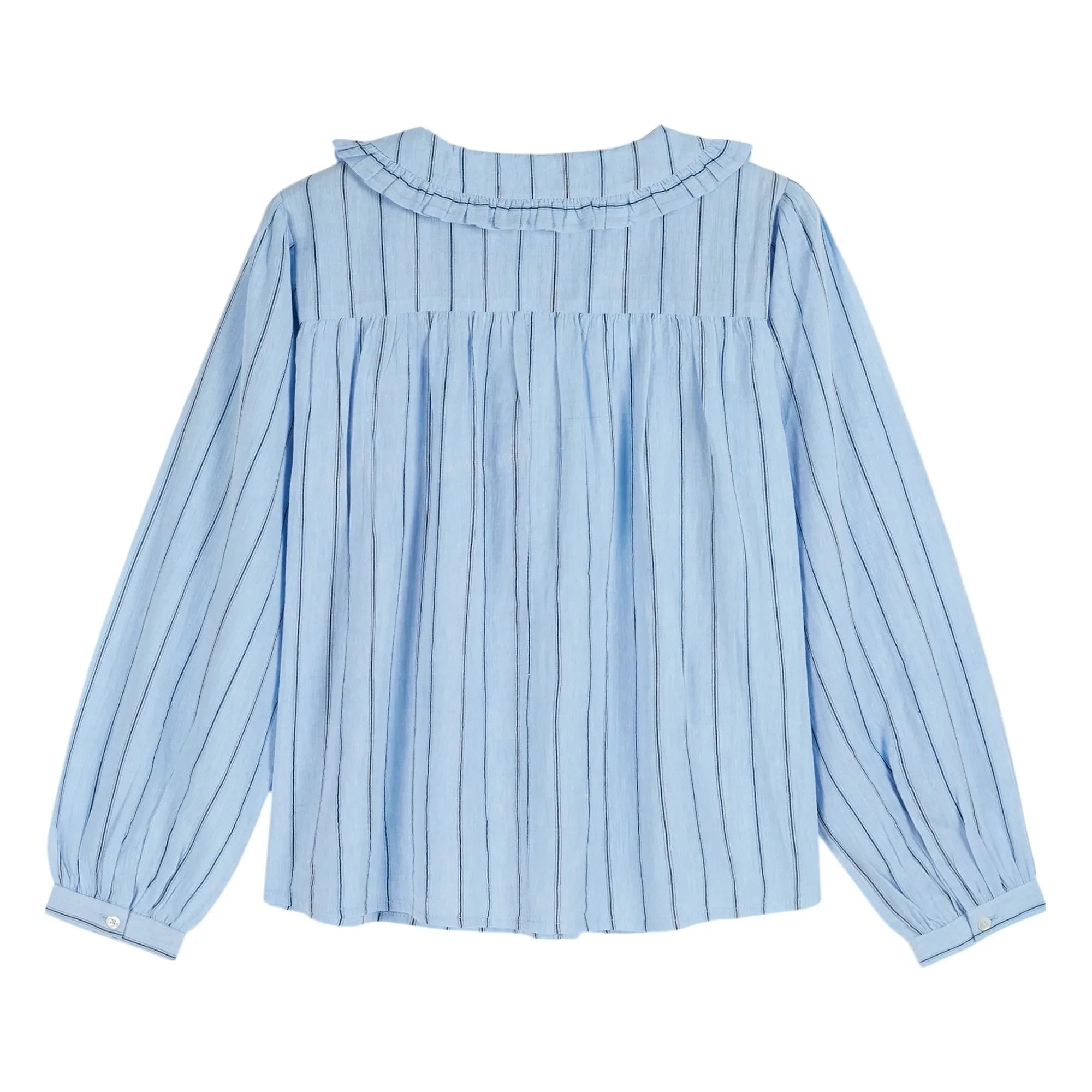 Emile et Ida - Blue Cotton Ruffled Collared Blouse