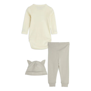 Mini Rodini - Organic Cotton Cat Body, Jogger, and Hat Set | Ecru