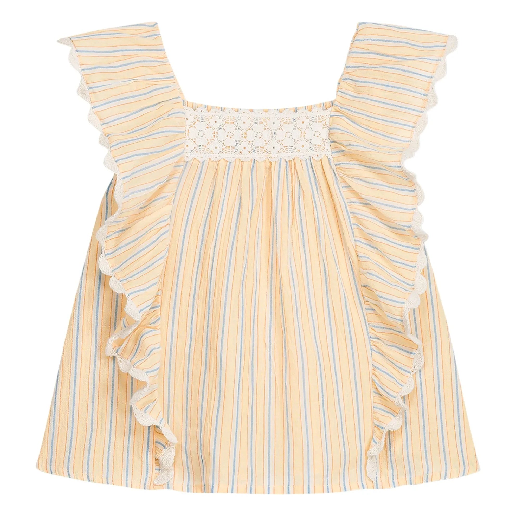 Louise Misha - Gia Striped Organic Cotton Ruffled Top | Yellow
