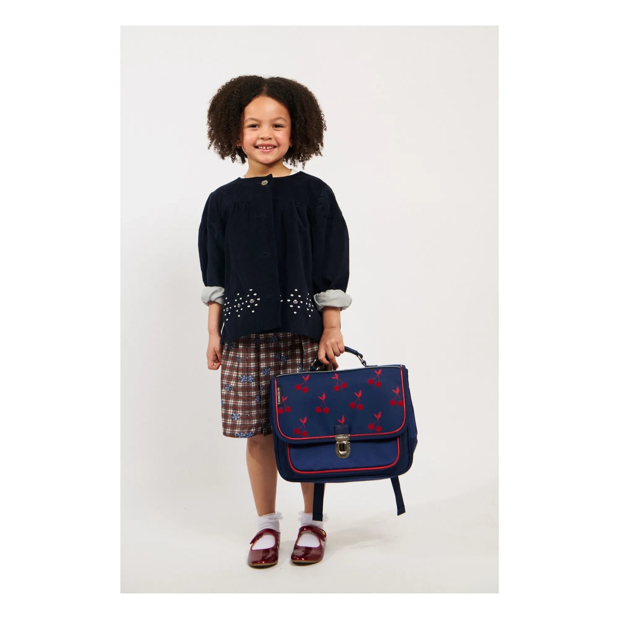 Caramel & Cie - Velvet Cherry Small Handbag | Navy Blue