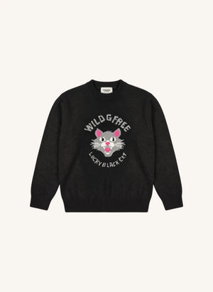 Finger in the nose - Sally Black Cat Merino Wool Sweater | Black
