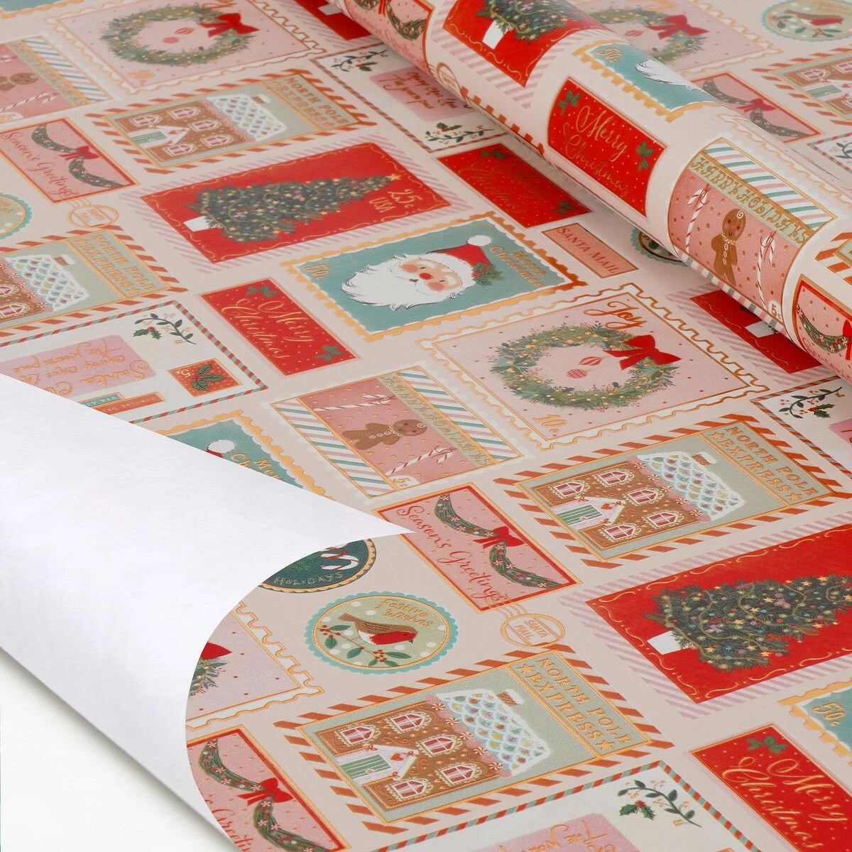 Legami - Christmas Wrapping Paper Christmas Stamps - 200 x 70 cm Roll