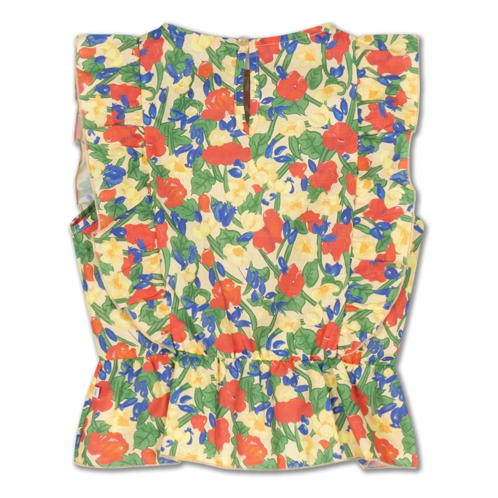 AMS Rest - Çiçekli Organik Pamuk Ruffle Tops | Soluk sarı