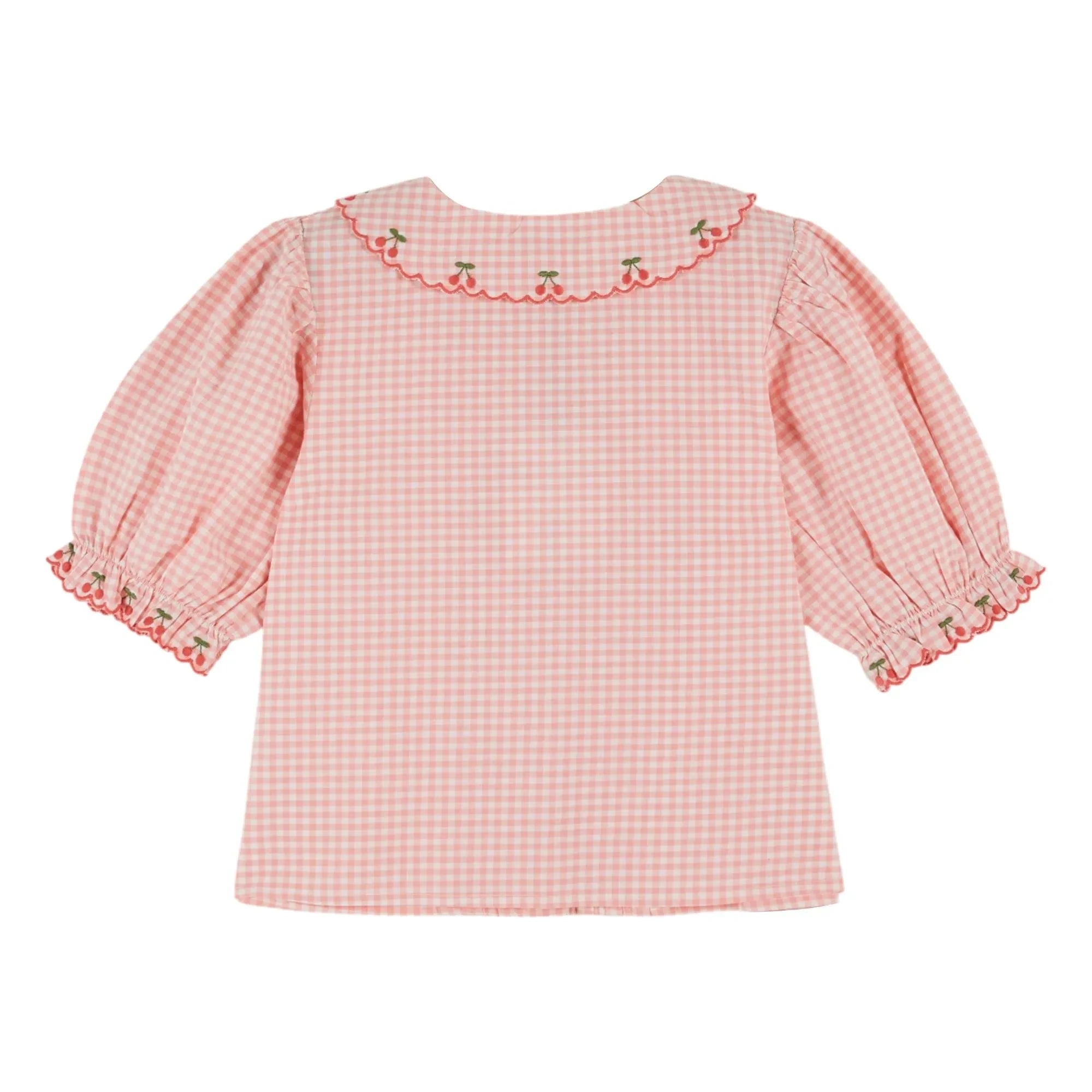 Emile et Ida - Checkered Embroidered Blouse Organic Cotton | Pink