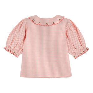 Emile et Ida - Checkered Embroidered Blouse Organic Cotton | Pink