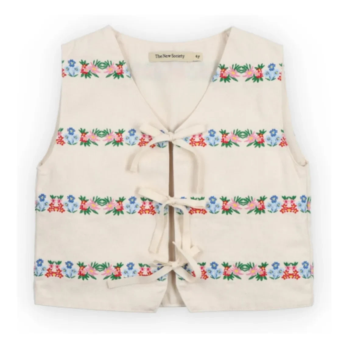 the new society - Embroidered Malva Flower Knots Cotton BCI | Ecru