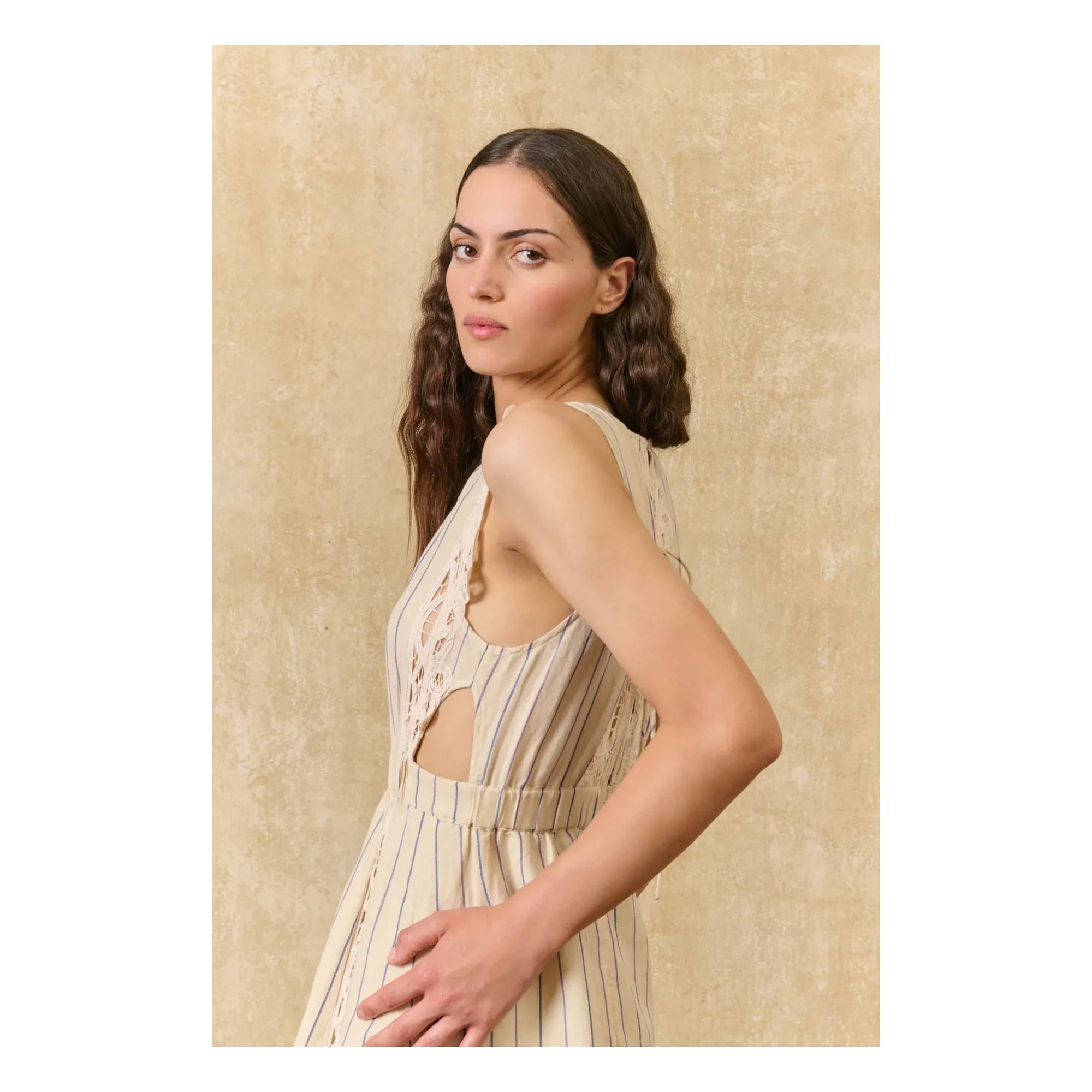 Louise Misha - Ariane Striped Linen and Cotton Dress | Cream