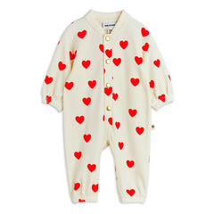 Mini Rodini - Organic Cotton Velvet Heart Romper | White
