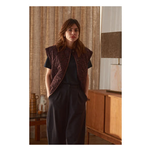 Marlot Paris - Charlie Leopard Çift Kat Gazlı Pamuk Kolsuz Ceket - Kadın Koleksiyonu | Çikolata