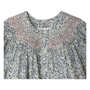 Bonpoint - Ladwiga Fleurie Organic Cotton Drawstring Dress | Prussian Blue