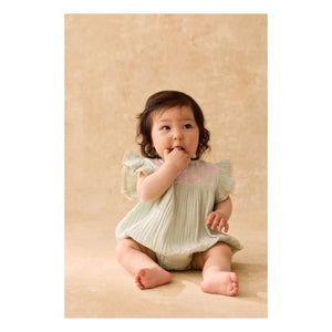 Louise Misha - Nusha Organic Cotton Ruffled Romper | Almond Green