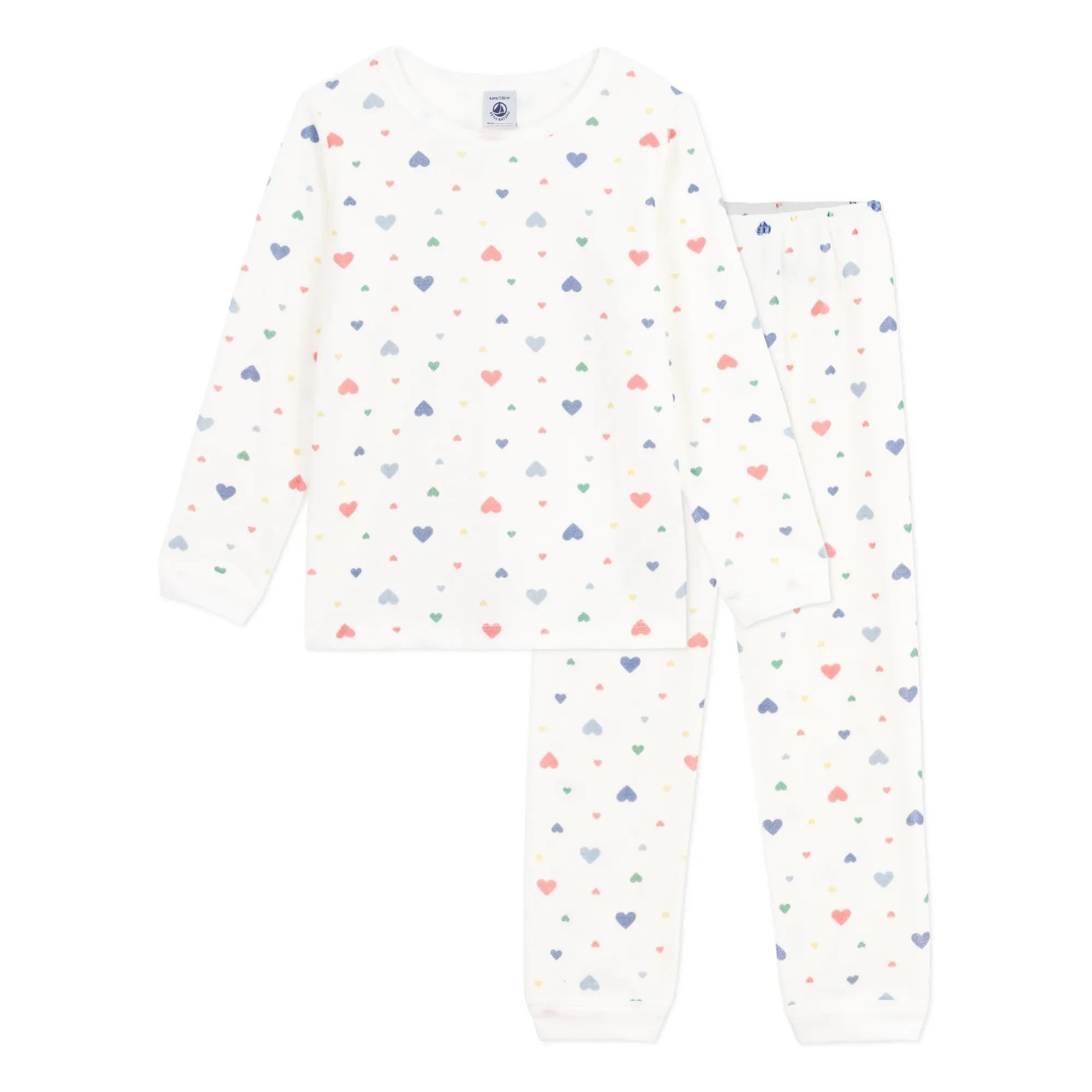 Petit Bateau - Heart Pajama Set Organic Cotton | White