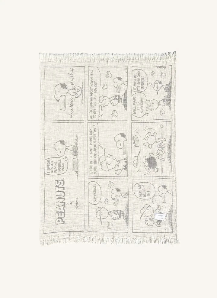 Maison Deux - Maison Deux x Peanuts | White Baseball Printed Cotton Throw
