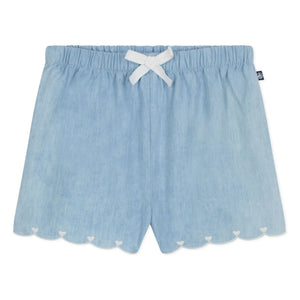 Petit Bateau - Heart Embroidered Chambray Shorts | Light Blue