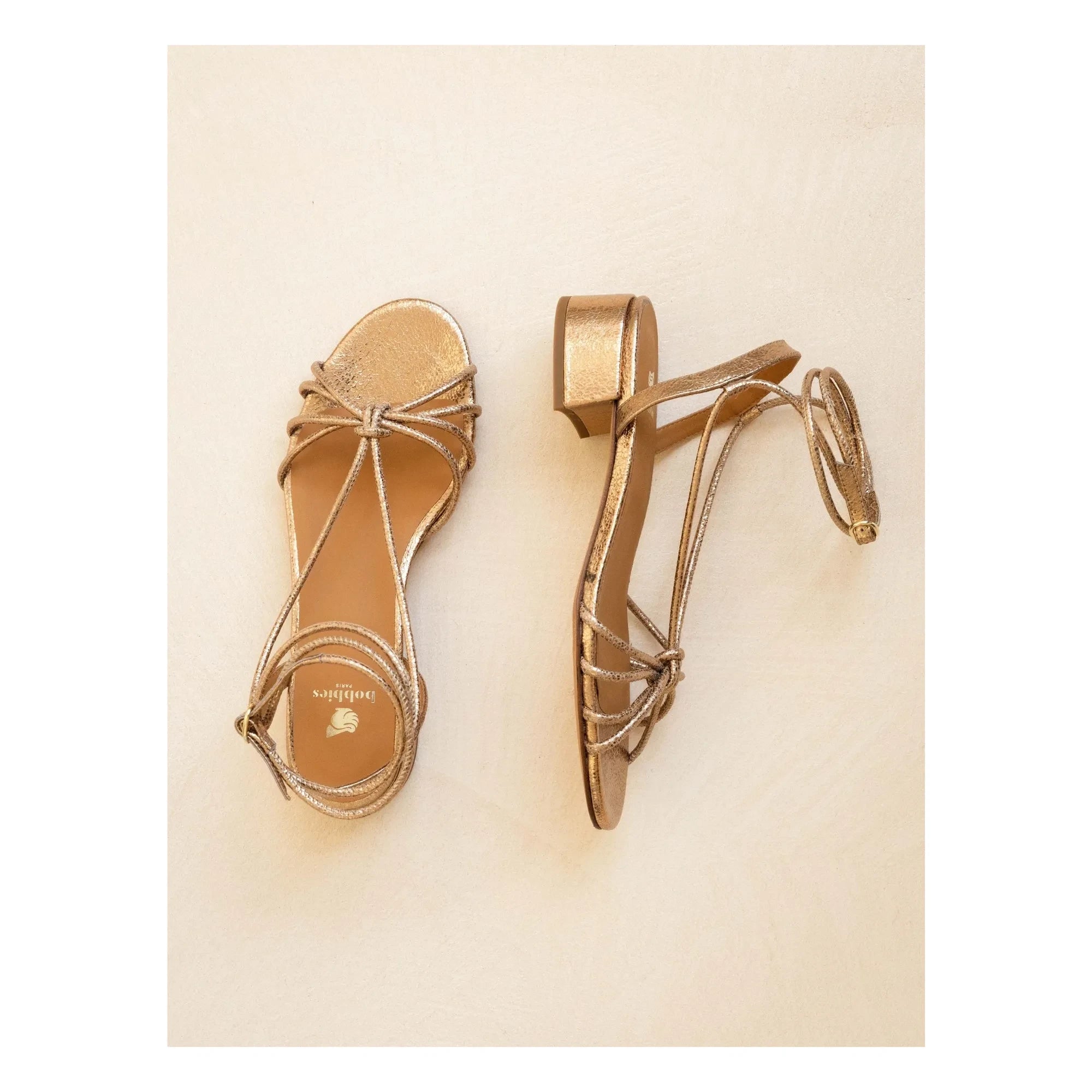 Bobbies - Tara Lamé Leather Sandal | Gold