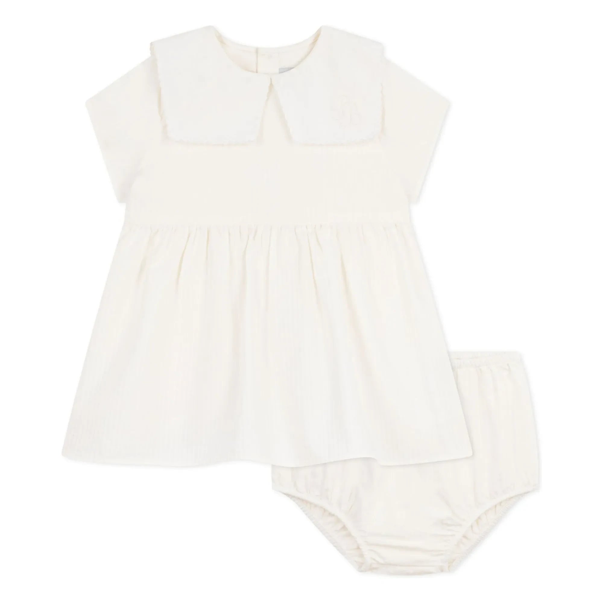 Petit Bateau - Linen and Organic Cotton Sailor Collar Dress and Bloomer Set | White