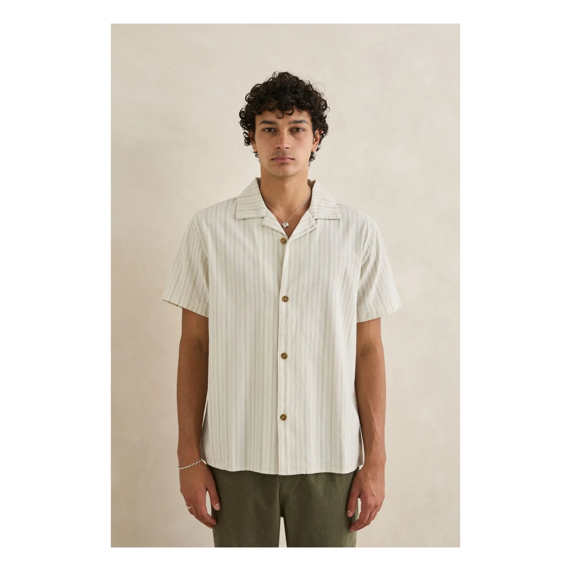 Rhythm - Striped Holiday Short Sleeve Shirt | Cream