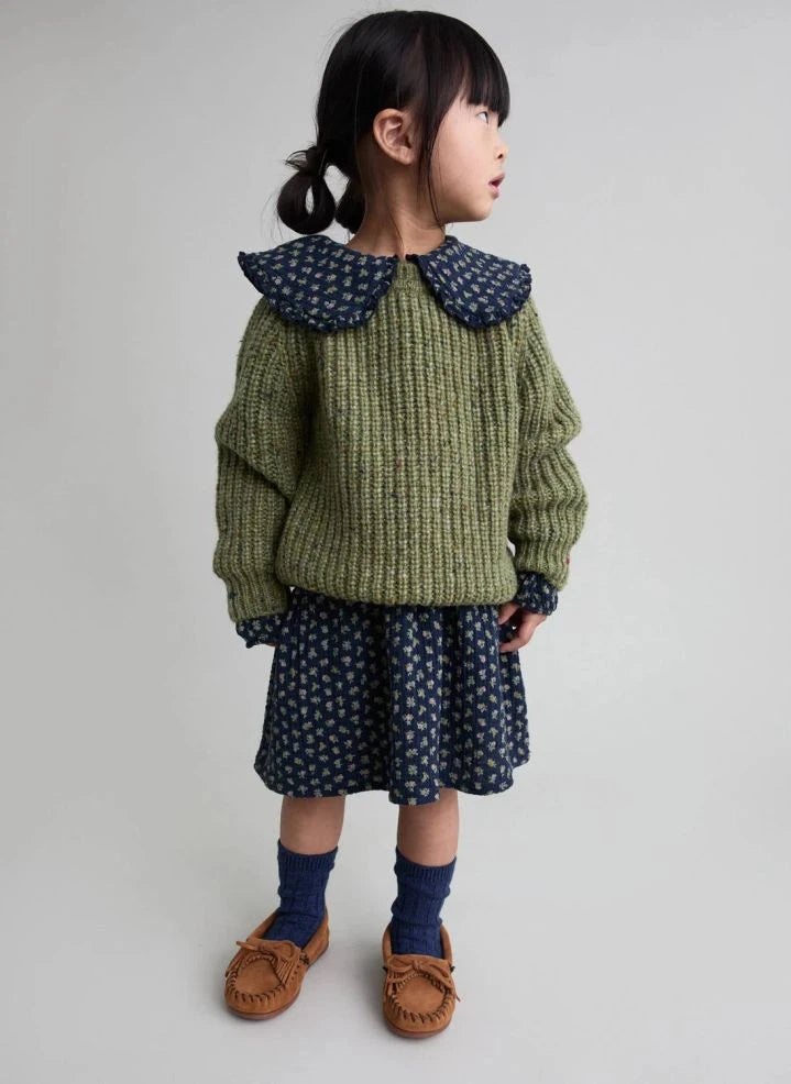Búho - Organic Cotton Flower Cottage Claudine Neck Dress | Navy Blue