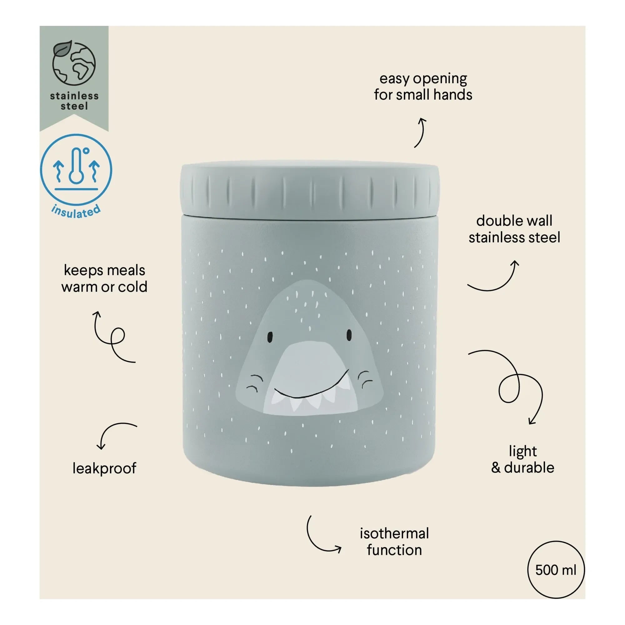 Trixie - Mr. Shark 500 ml Insulated Snack Box | Gray