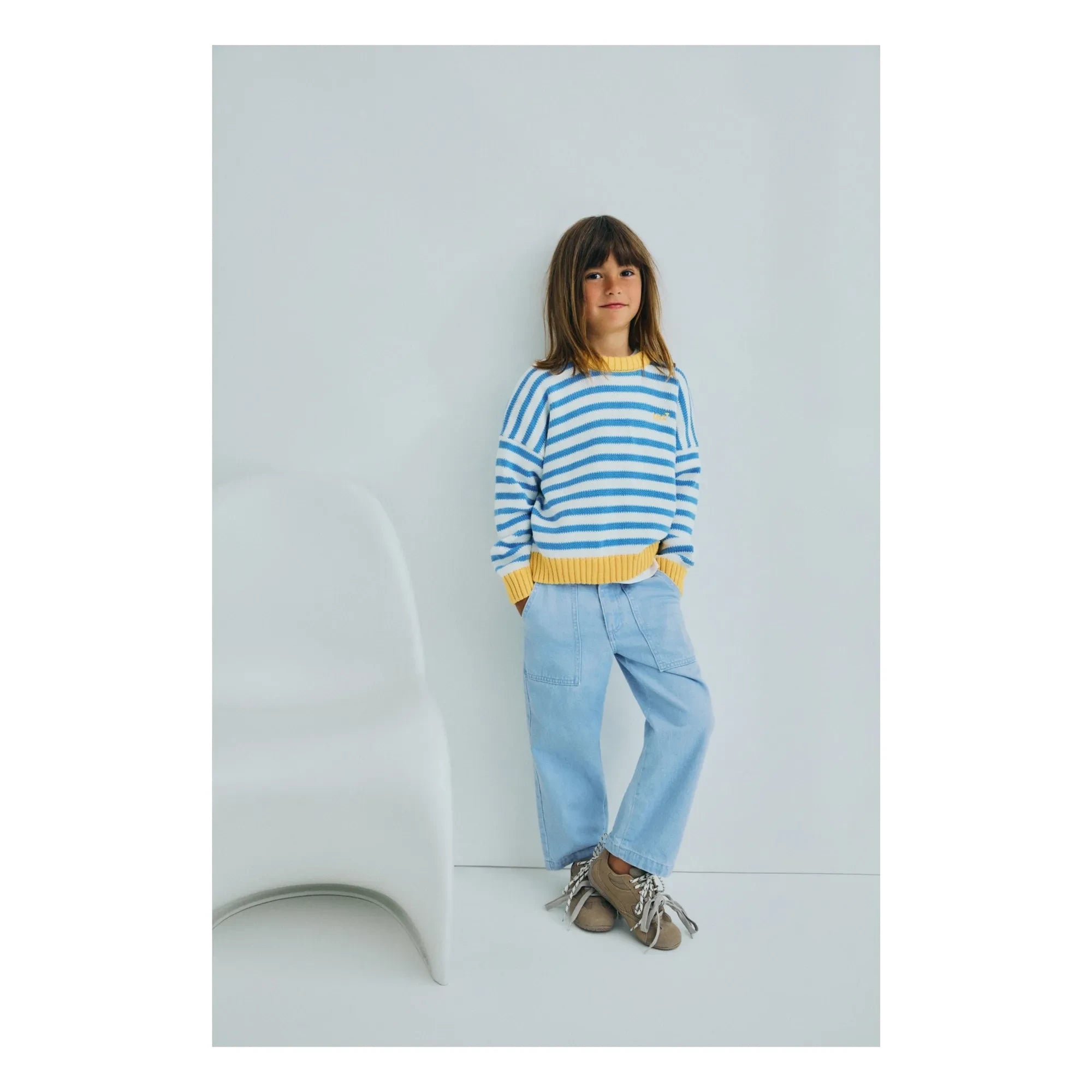 the new society - Striped Marigold Sweater | Light Blue