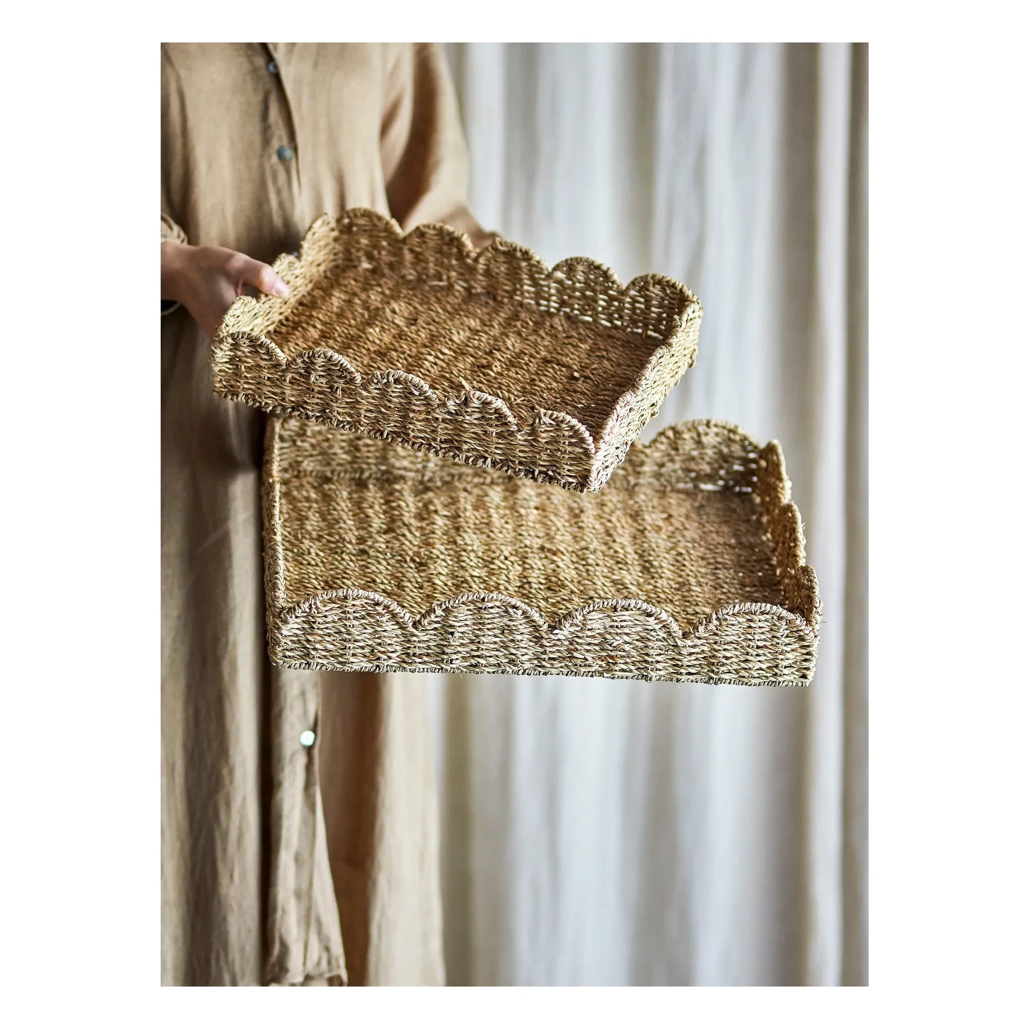 Bloomingville - Brea wicker tray - Set of 2 | Brown