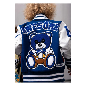 Fille Garçon - Deri Yamali Harika Letterman Bomber Ceket | Mavi