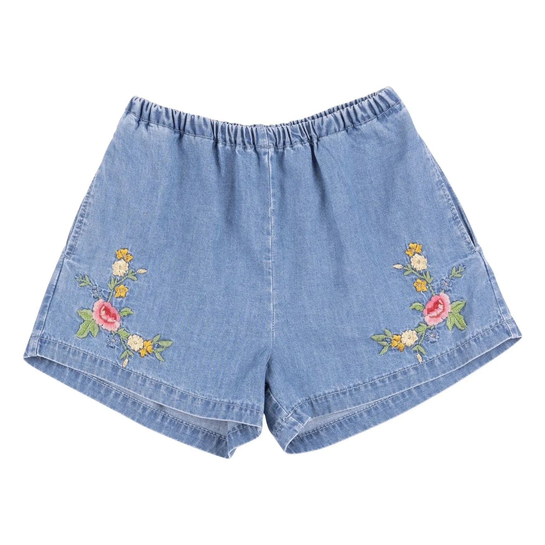 Babe & Tess - Luisa Embroidered Denim Shorts | Light Blue