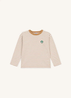 Petit Bateau - Organik pamuklu çizgili logo tişört | Bej