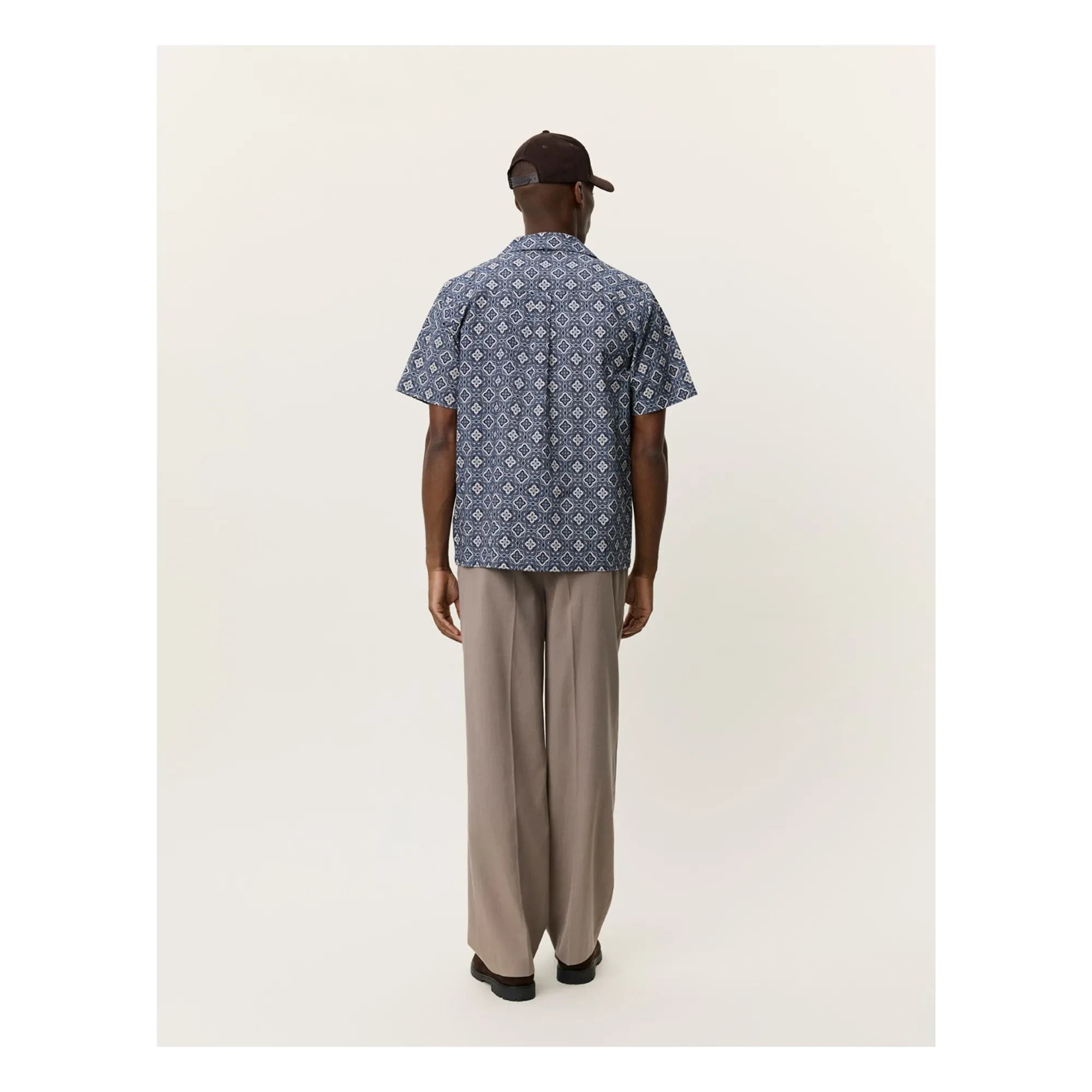 Les Deux - Lukas Arabesque Organic Cotton Short Sleeve Shirt | Blue