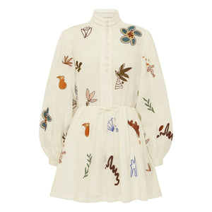 Alémais - Mina Embroidered Short Dress | White