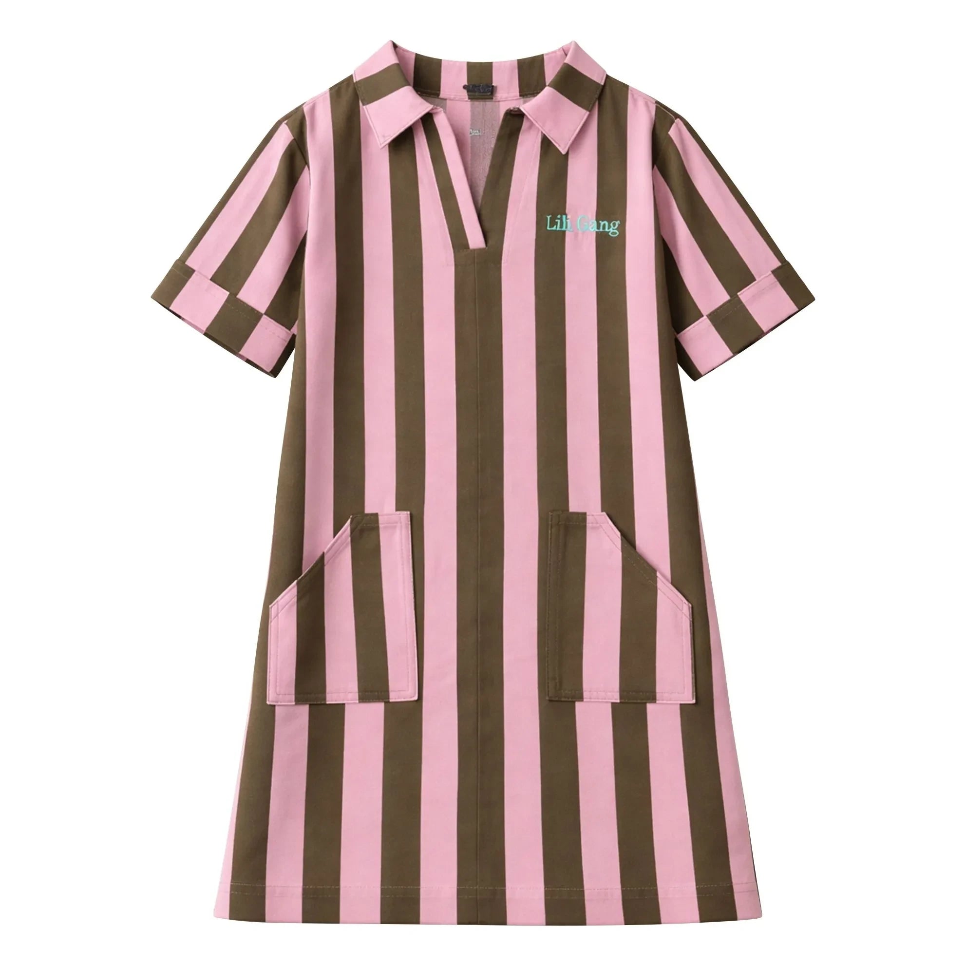 Lililotte - Romane Striped Woven Organic Cotton Dress | Olive