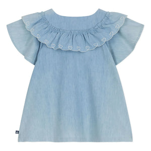 Petit Bateau - Ruffled Blouse Chambray Organic Cotton | Light Blue