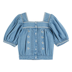 Emile et Ida - Nakışlı Chambray Bluz | Denim