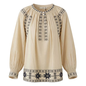 Hod - Natalia Cotton Embroidered Blouse | Champagne