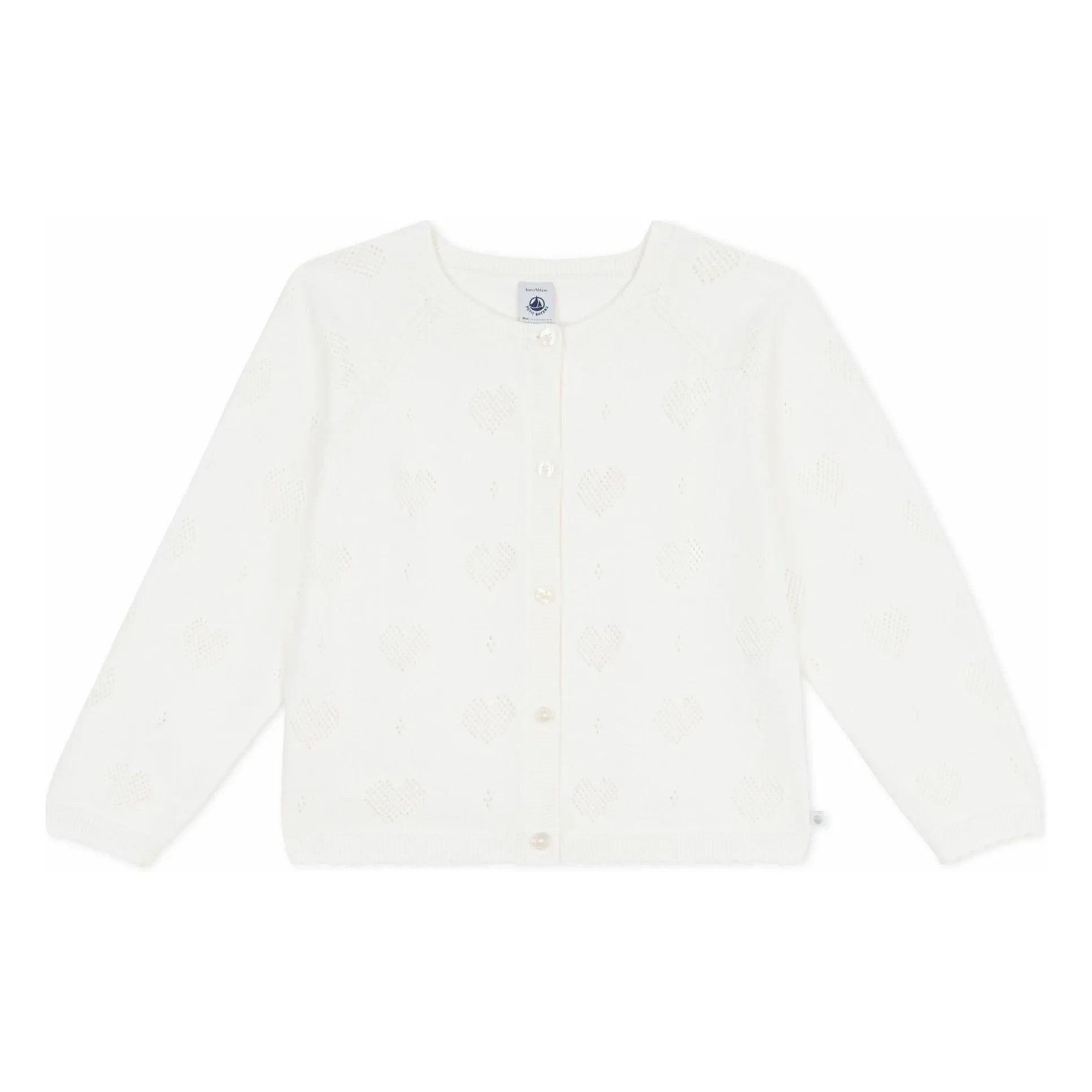 Petit Bateau - Organic Cotton Ribbed Heart Cardigan | White