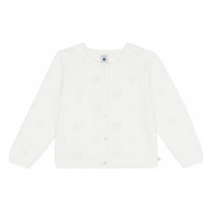 Petit Bateau - Organic Cotton Ribbed Heart Cardigan | White