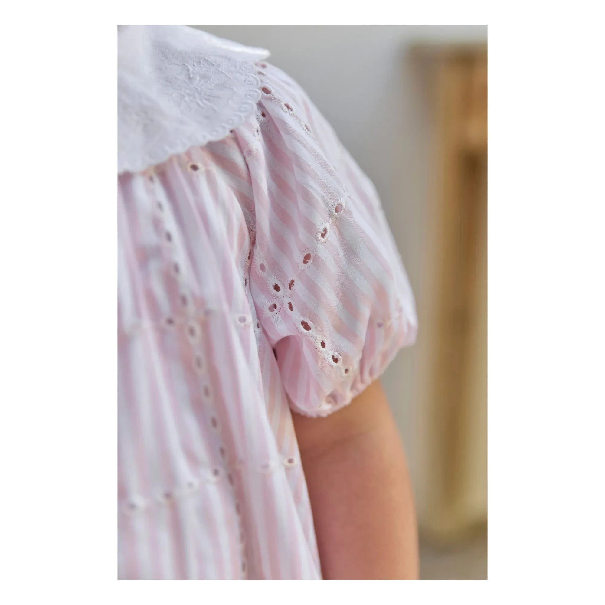Tartine et Chocolat - Striped Embroidered Claudine Collar Dress | Powder Pink