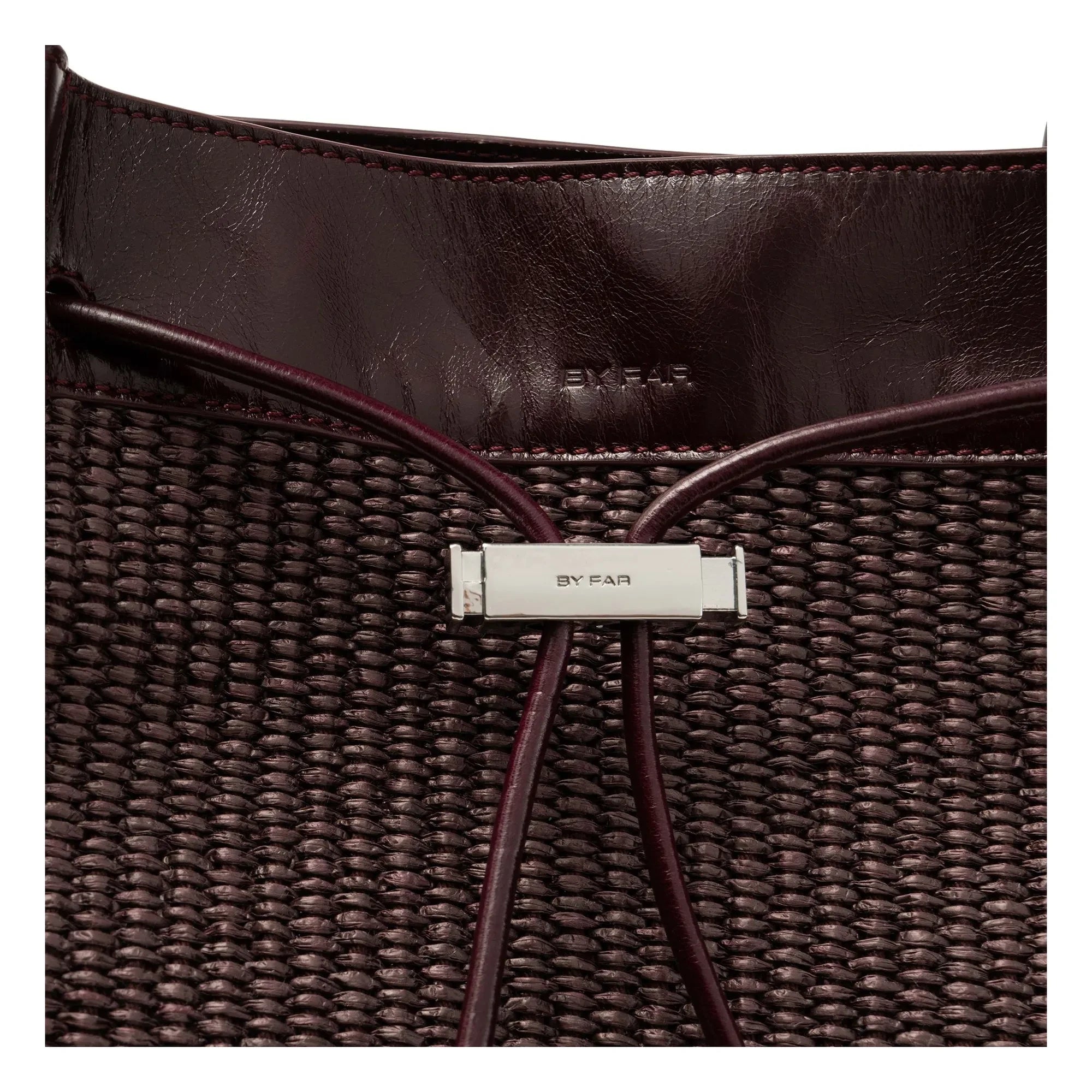 BY FAR - Kayla Raphia and Leather Bag | Burgundy