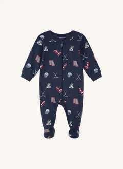 Petit Lem - Organic Cotton Hockey Footed Pajamas | Navy