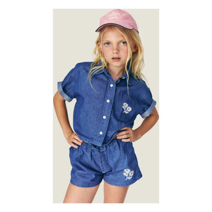 Mipounet - Denim gömlek Amélie Fleurs Coton BCI | Mavi