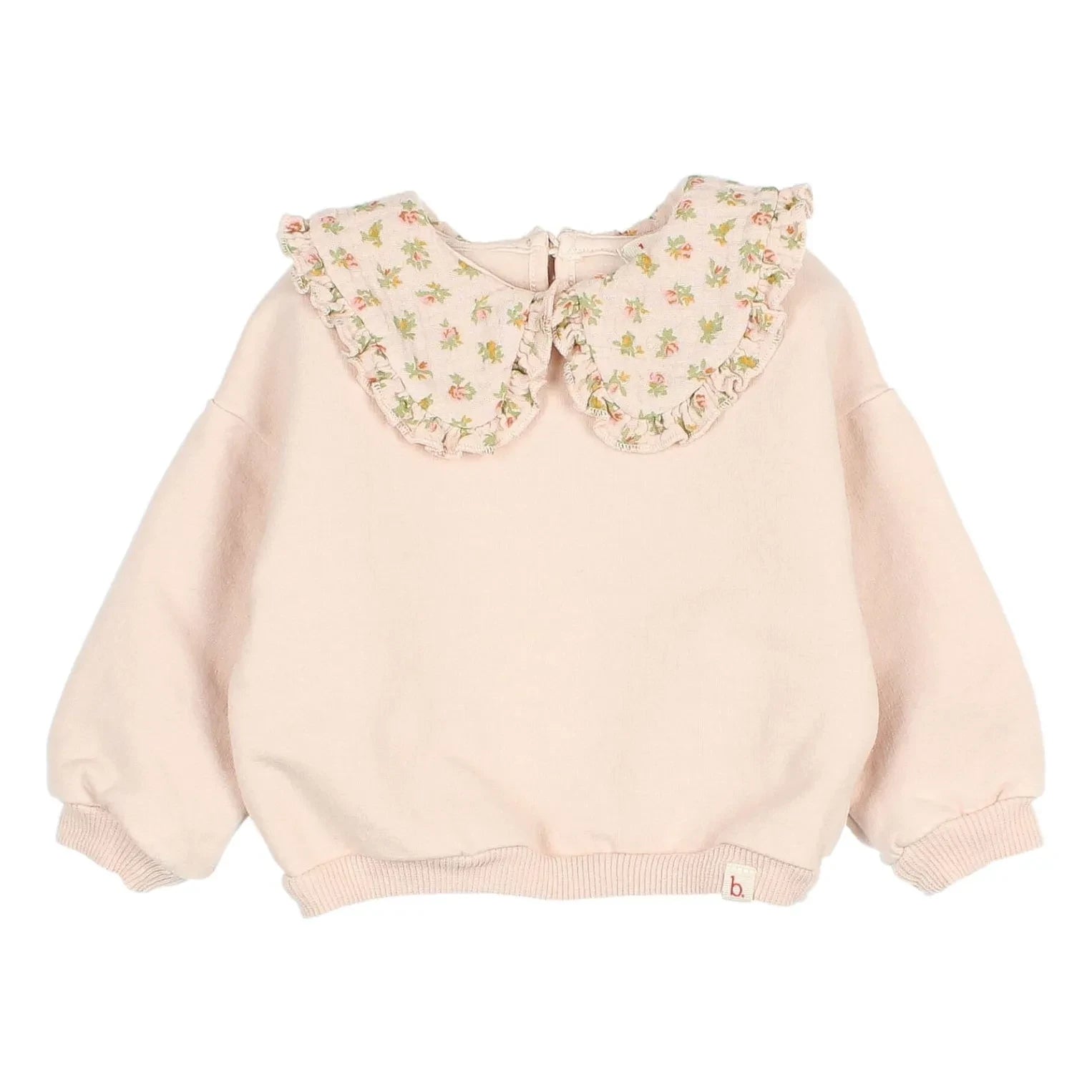 Búho - Organik Pamuk Cottage Çiçek Desenli Claudine Yaka Sweatshirt Bebek | Açık Pembe