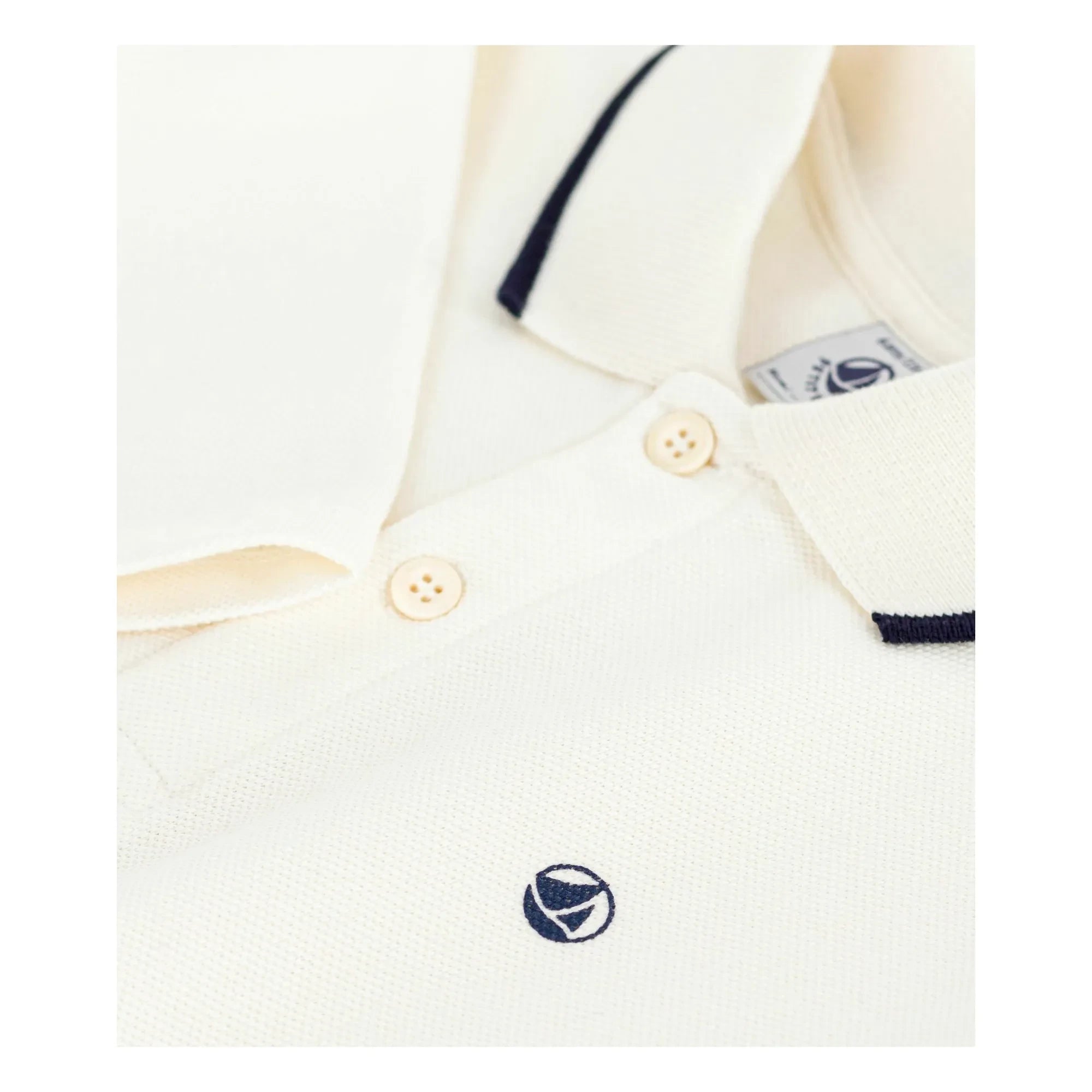 Petit Bateau - Contrast Trim Organic Cotton Polo T-Shirt | Ecru