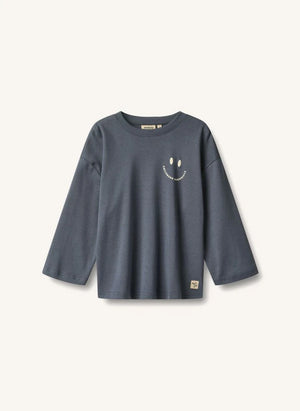 Wheat - Axe Print Smiley Organik pamuklu T-shirt | Gri mavi