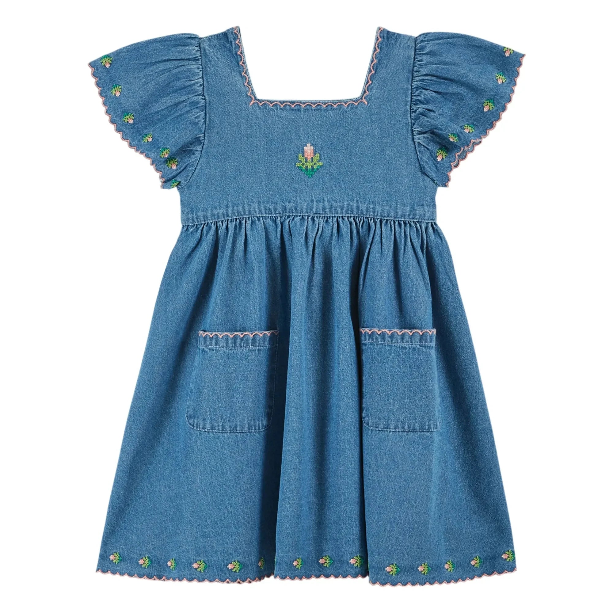 Emile et Ida - Embroidered Denim Dress | Blue