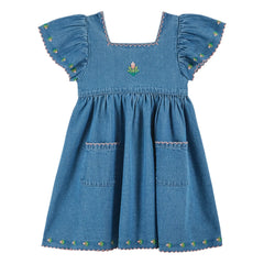 Emile et Ida - Embroidered Denim Dress | Blue