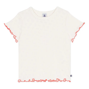 Petit Bateau - Ruffled Heart T-Shirt with Frills | Ivory
