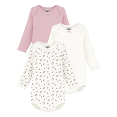 Petit Bateau - 3'lü Organik Pamuk Çiçek Desenli Body Seti | Pembe
