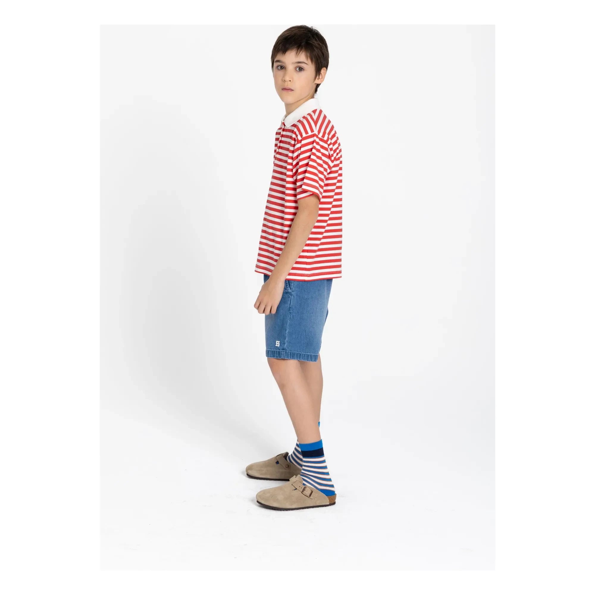 Smallable Kid - Tilo Striped Organic Cotton Polo T-Shirt | Dark Red