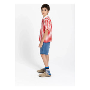 Smallable Kid - Tilo Striped Organic Cotton Polo T-Shirt | Dark Red