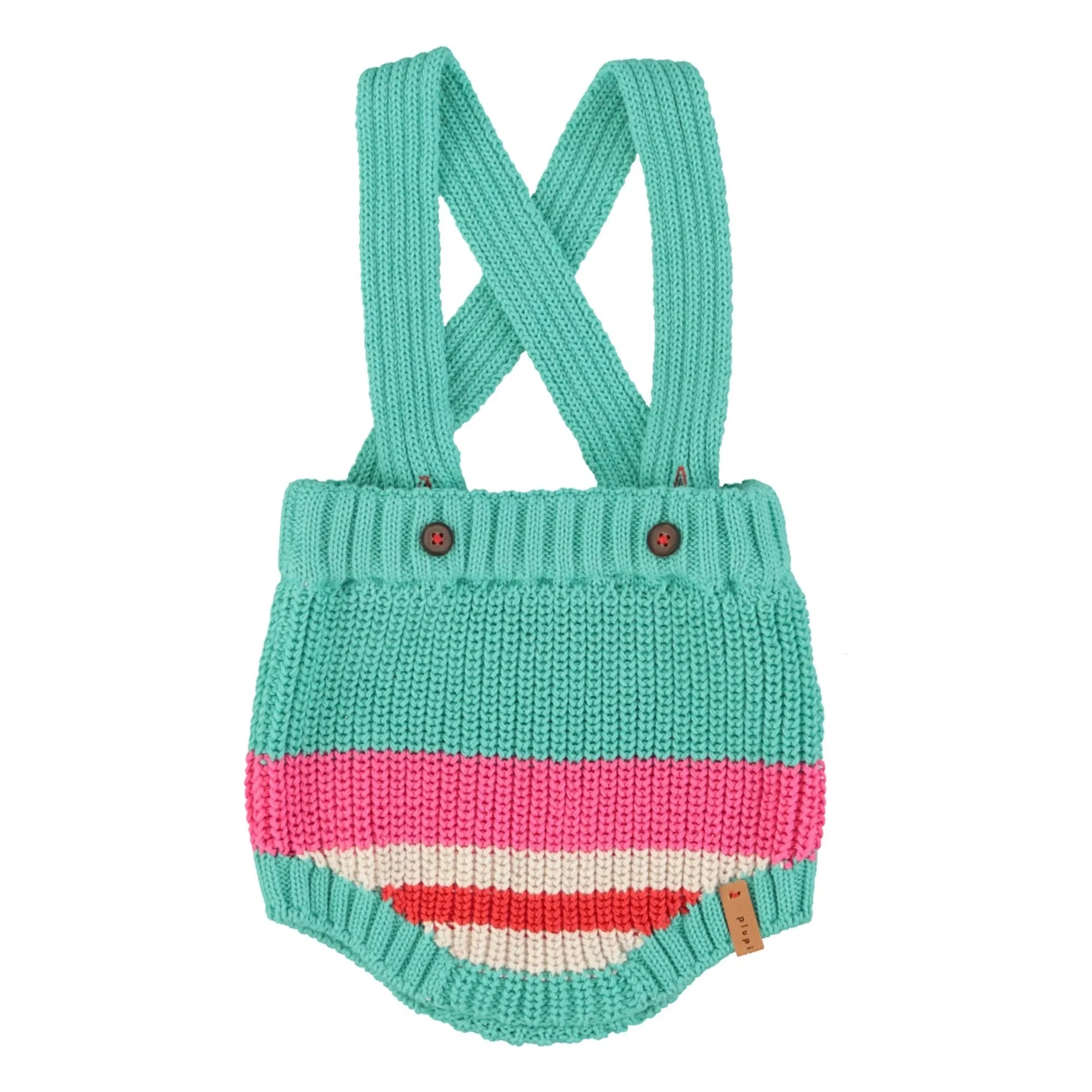 Piupiuchick - Striped Organic Cotton Knit Romper | Turquoise